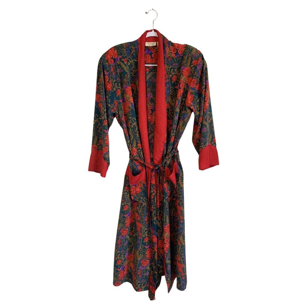 Vintage Victoria's Secret Gold Kimono Long Silky Robe Gold Label Roses - Picture 2 of 8